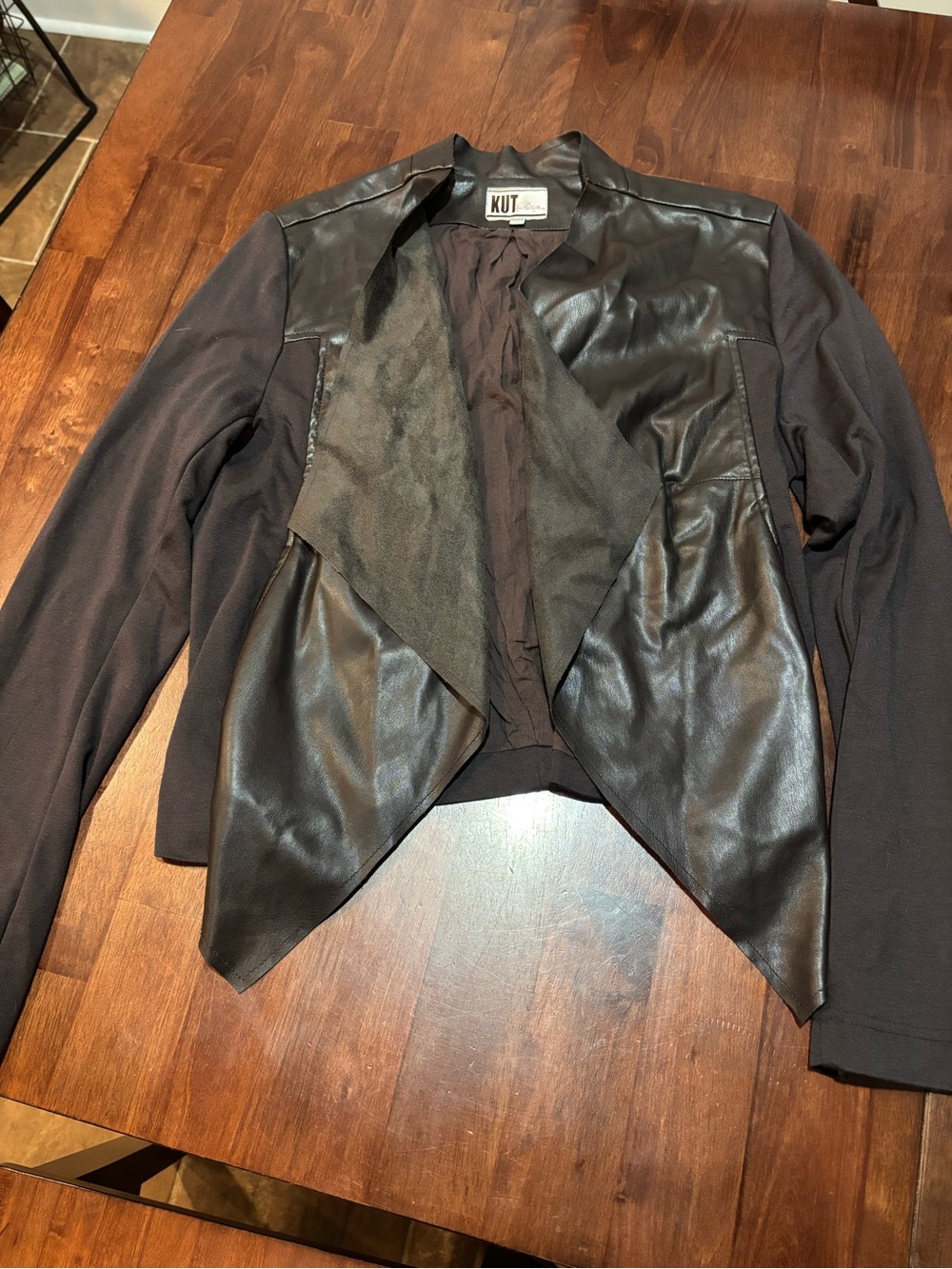 Kut from the Kloth dark brown Faux Leather Drape Front Blazer